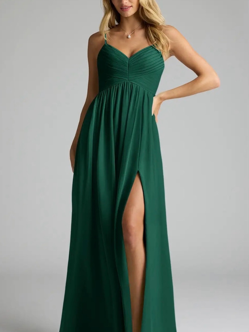 Azazie Emerald Green Spaghetti Strap Maxi Dress